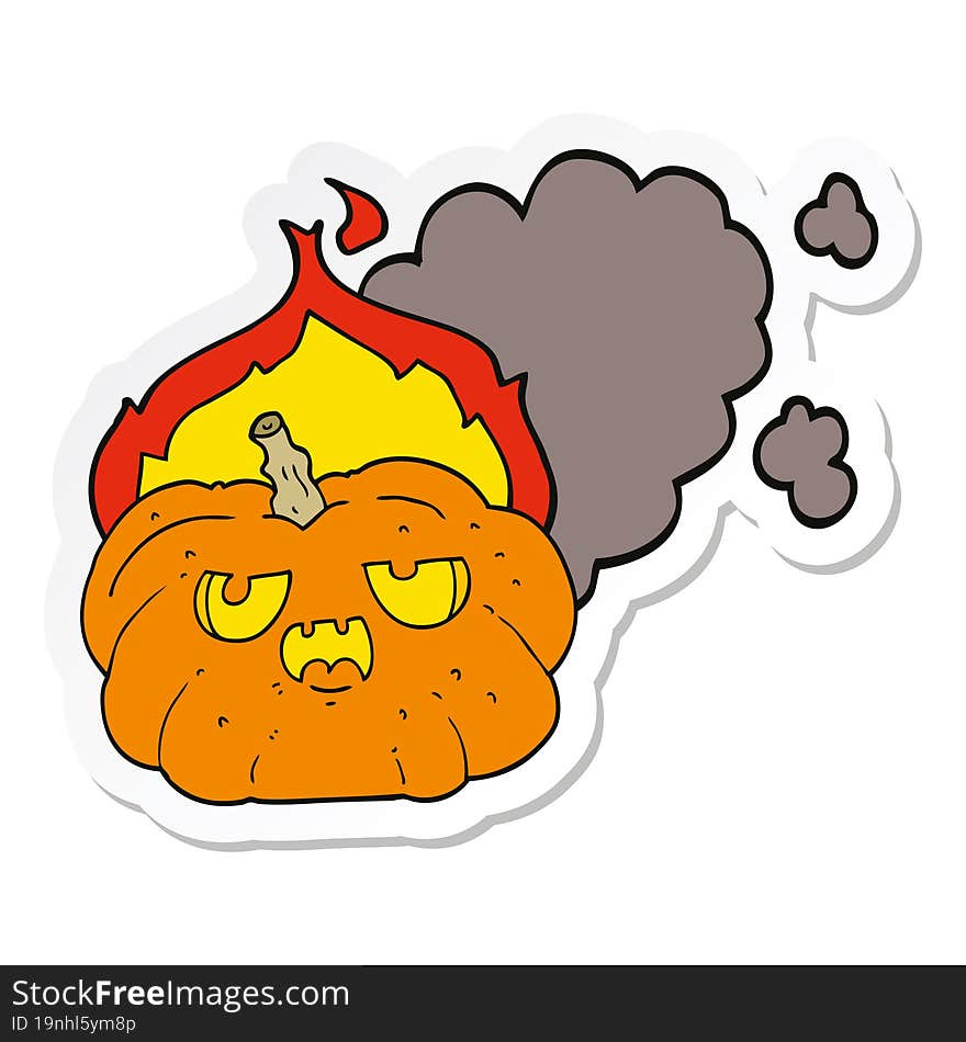 sticker of a cartoon flaming halloween pumpkin