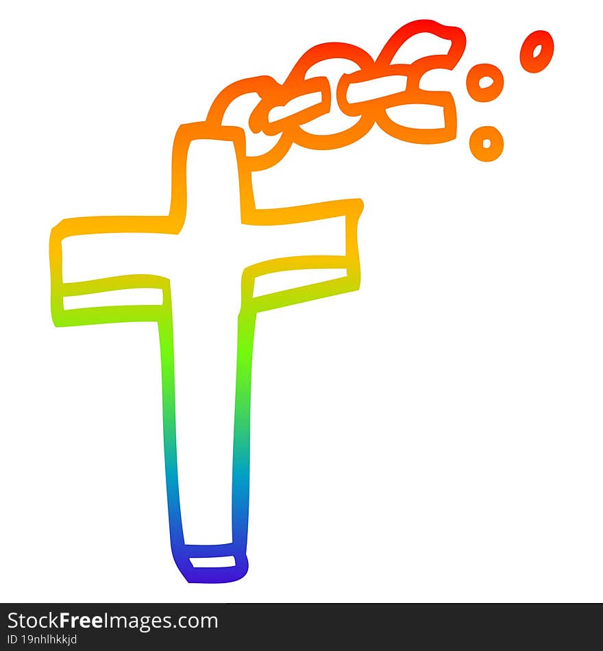 rainbow gradient line drawing of a cartoon crucifix on chain