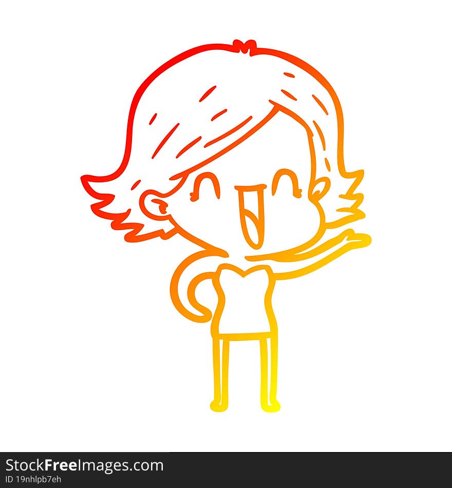 warm gradient line drawing of a cartoon happy woman