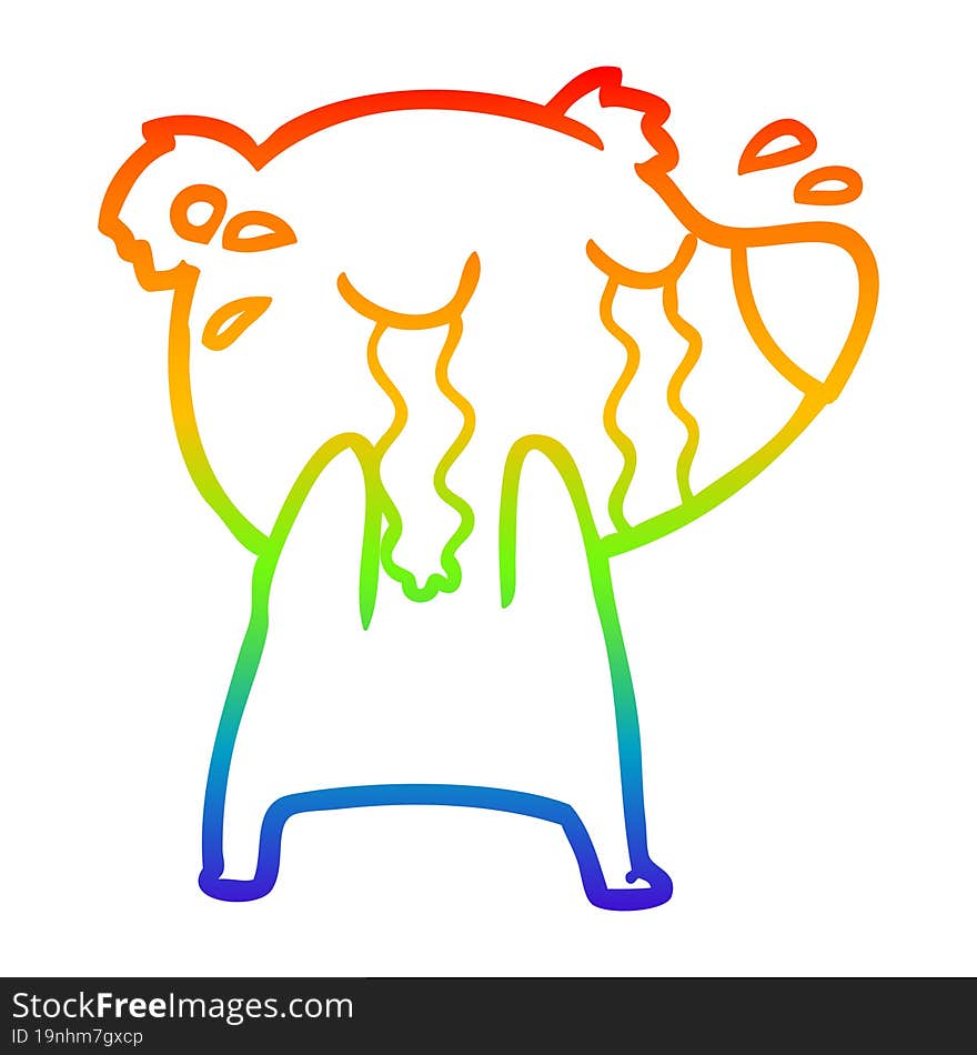 rainbow gradient line drawing cartoon crying polar bear