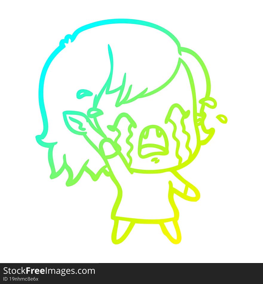 cold gradient line drawing cartoon crying vampire girl