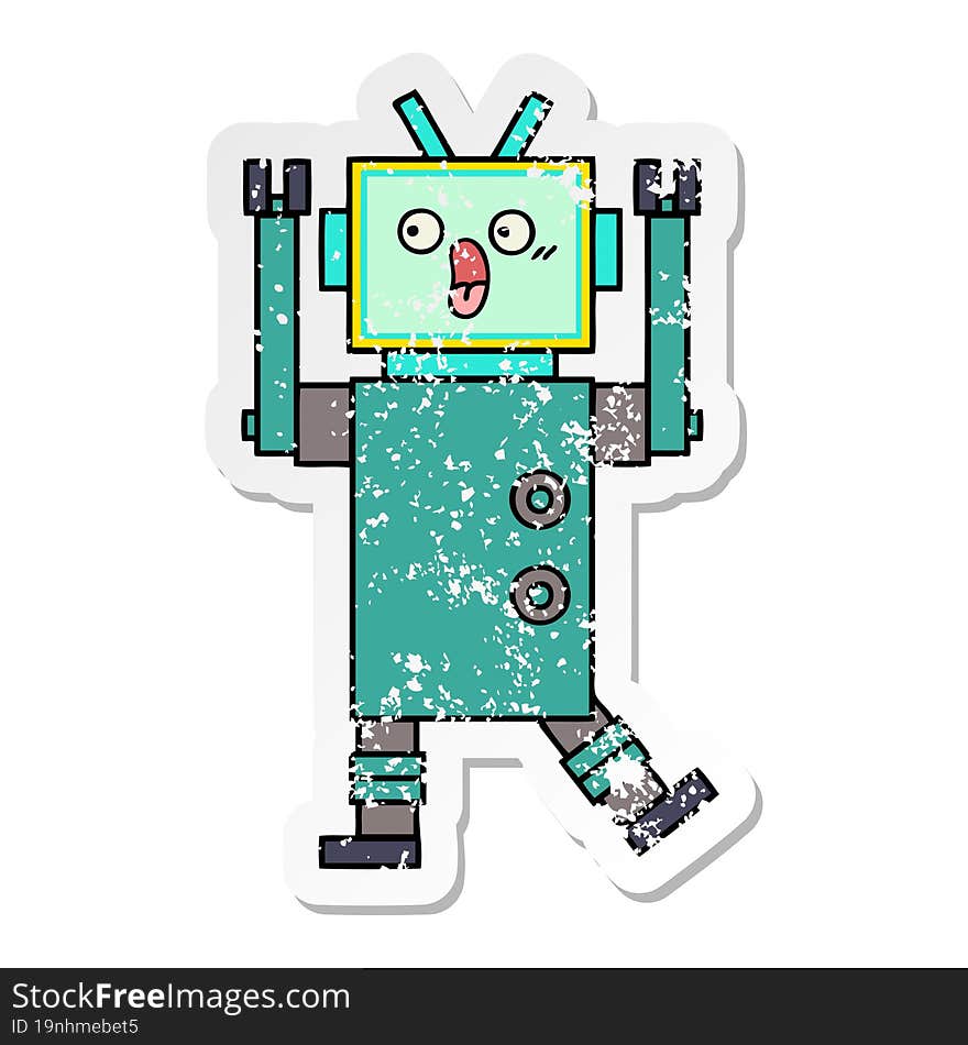 distressed sticker of a cute cartoon robot