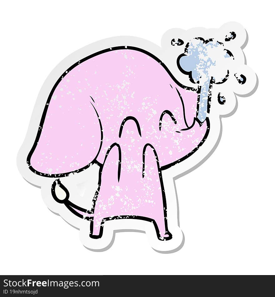 distressed sticker of a cute cartoon elephant spouting water