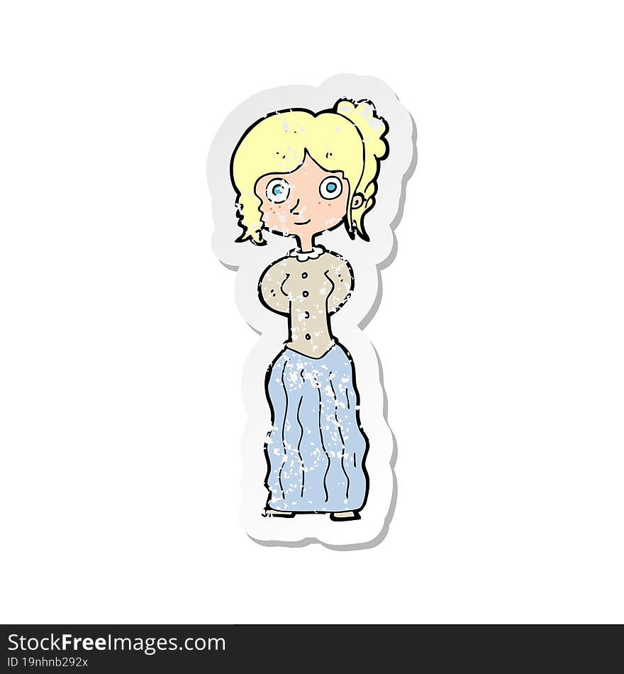 retro distressed sticker of a cartoon happy woman