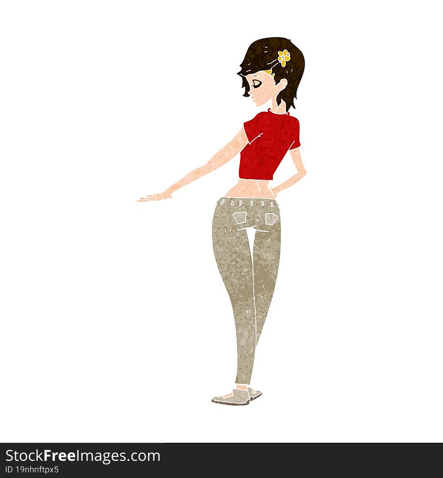 cartoon pretty girl in jeans and tee