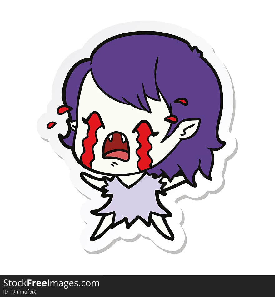 sticker of a cartoon crying vampire girl