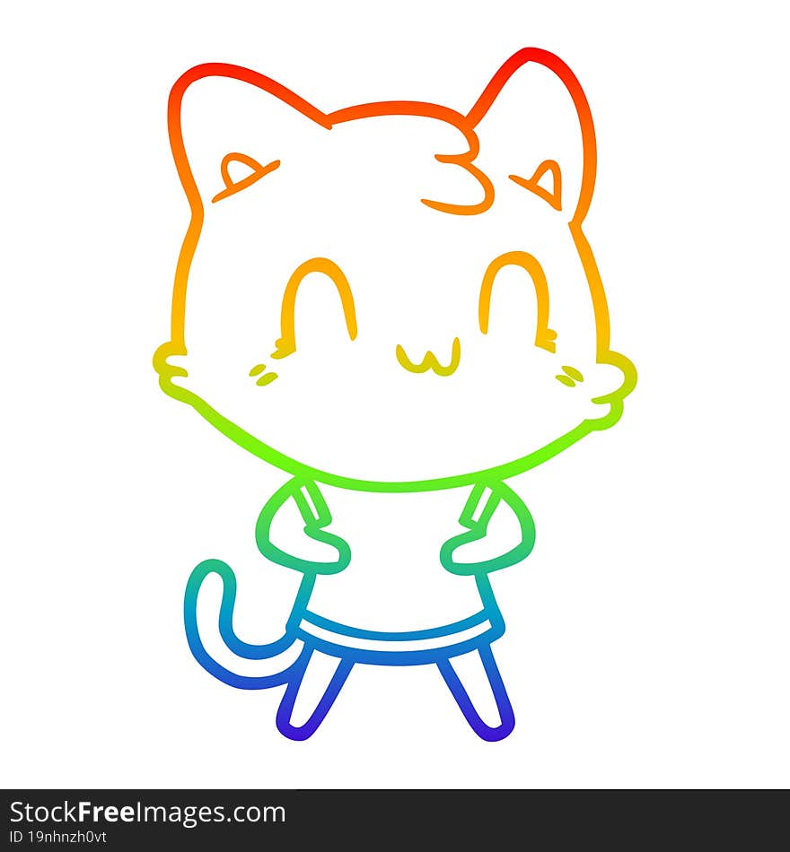 Rainbow Gradient Line Drawing Cartoon Happy Cat