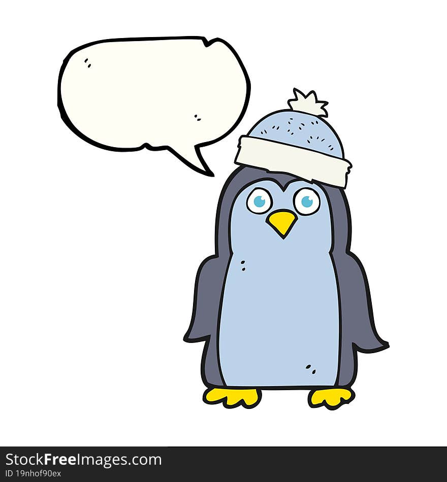 freehand drawn speech bubble cartoon penguin