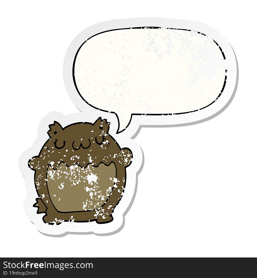 cartoon bear with speech bubble distressed distressed old sticker. cartoon bear with speech bubble distressed distressed old sticker