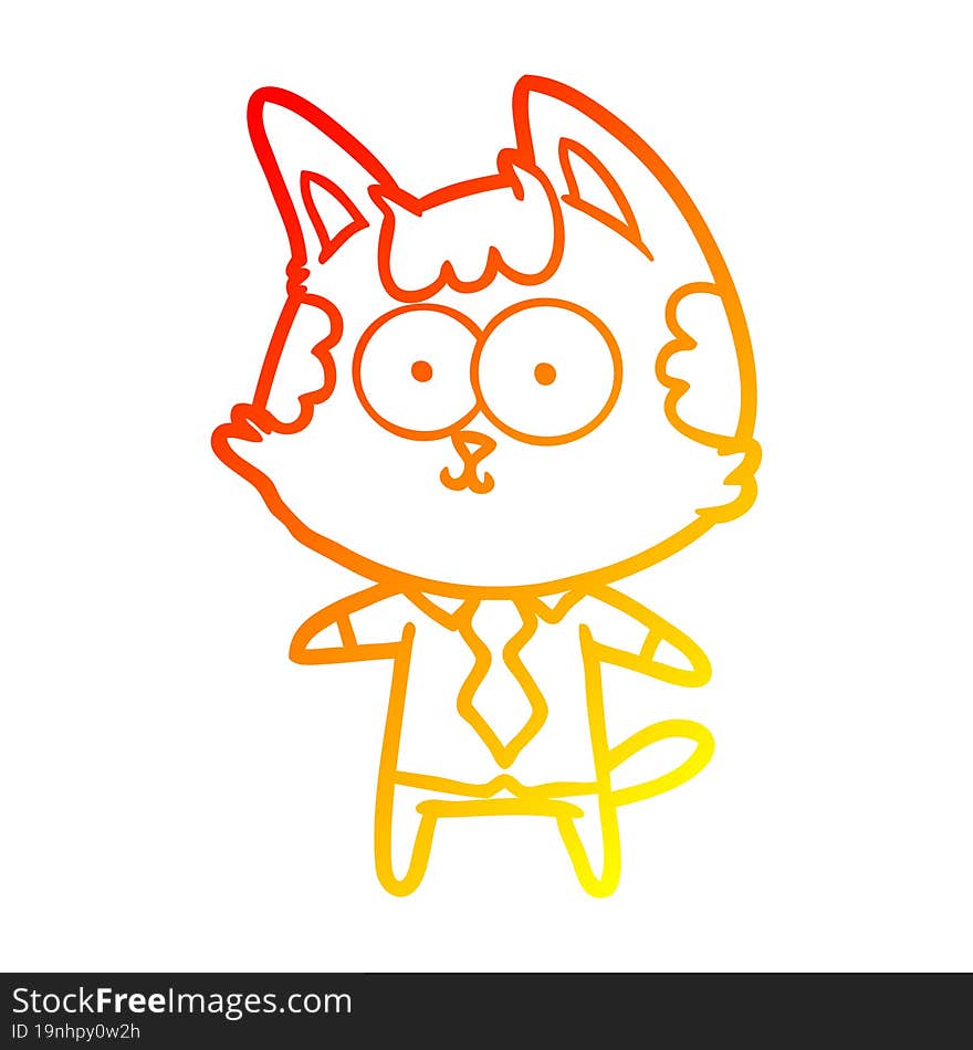 warm gradient line drawing happy cartoon cat office worker