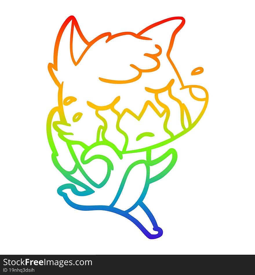 rainbow gradient line drawing crying fox cartoon