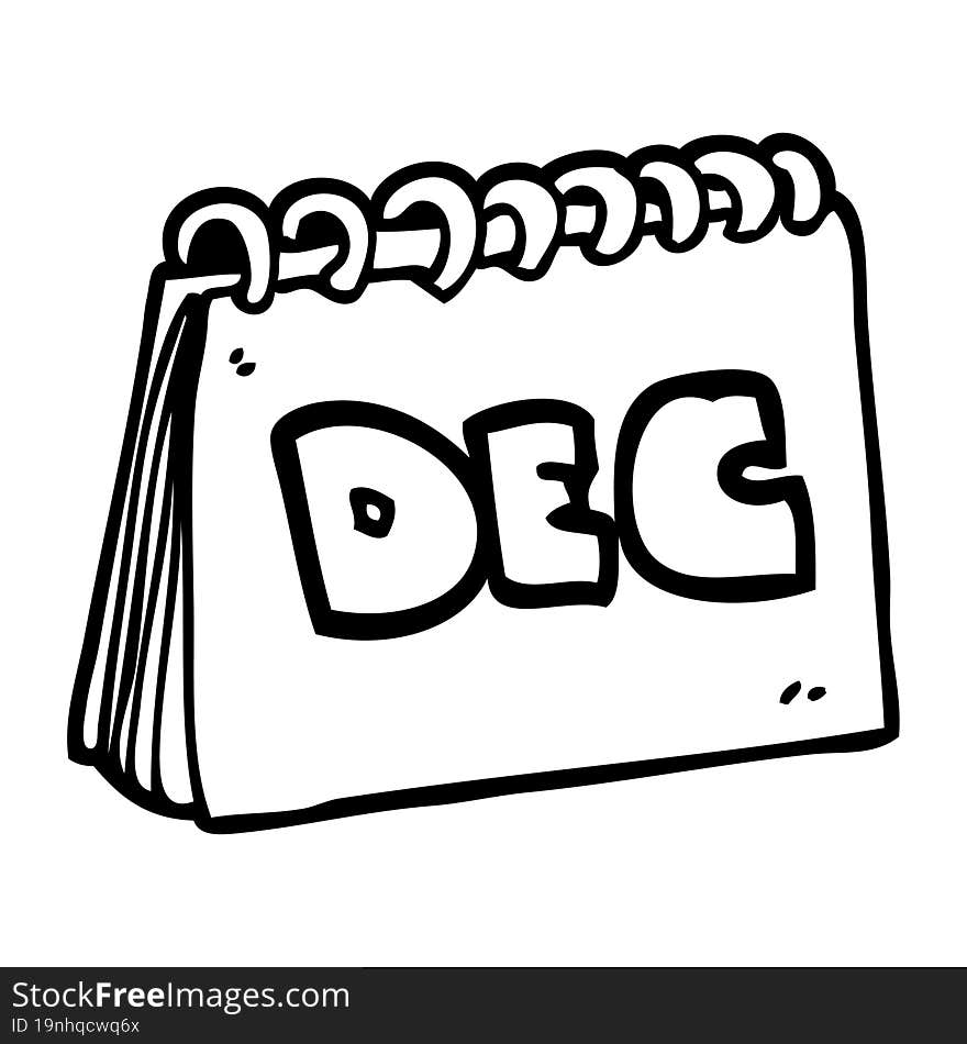 Line Drawing Cartoon Calendar Showing Month Of December