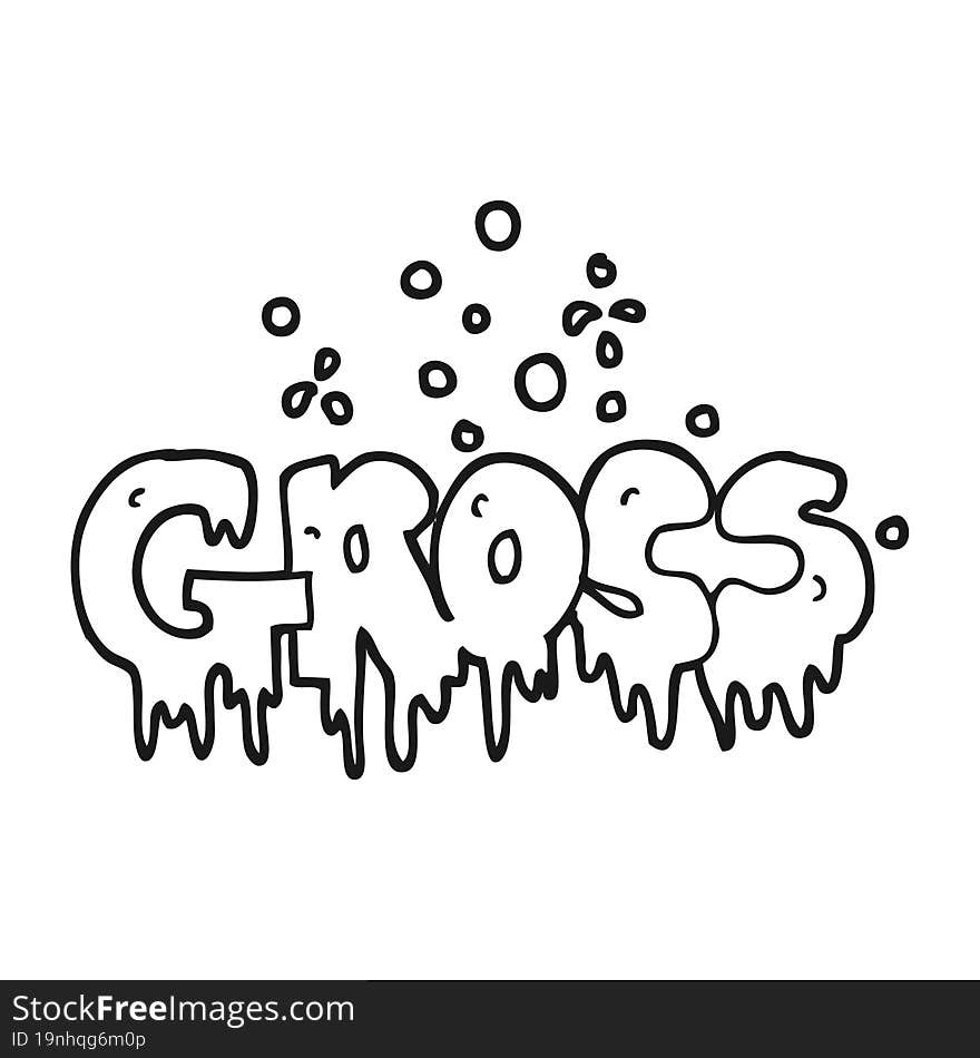 black and white cartoon word gross