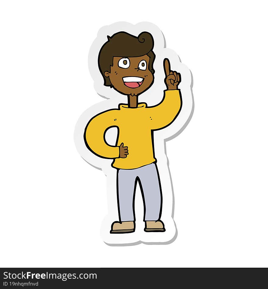 Sticker Of A Cartoon Boy With Great Idea