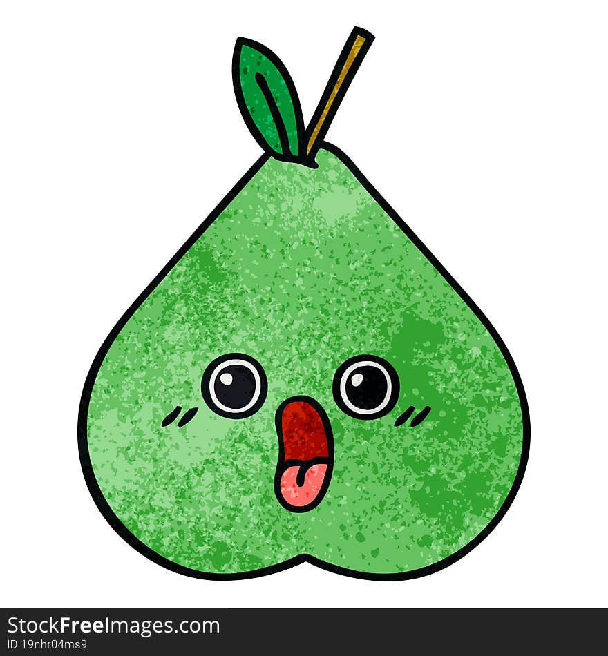 retro grunge texture cartoon of a green pear