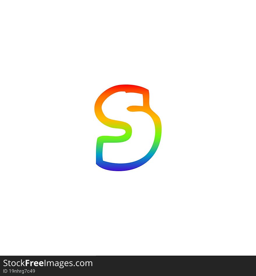 rainbow gradient line drawing of a cartoon letter s