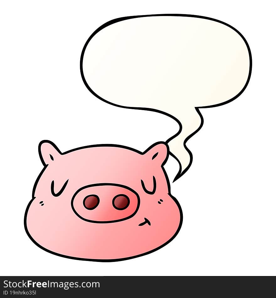 cartoon pig face with speech bubble in smooth gradient style