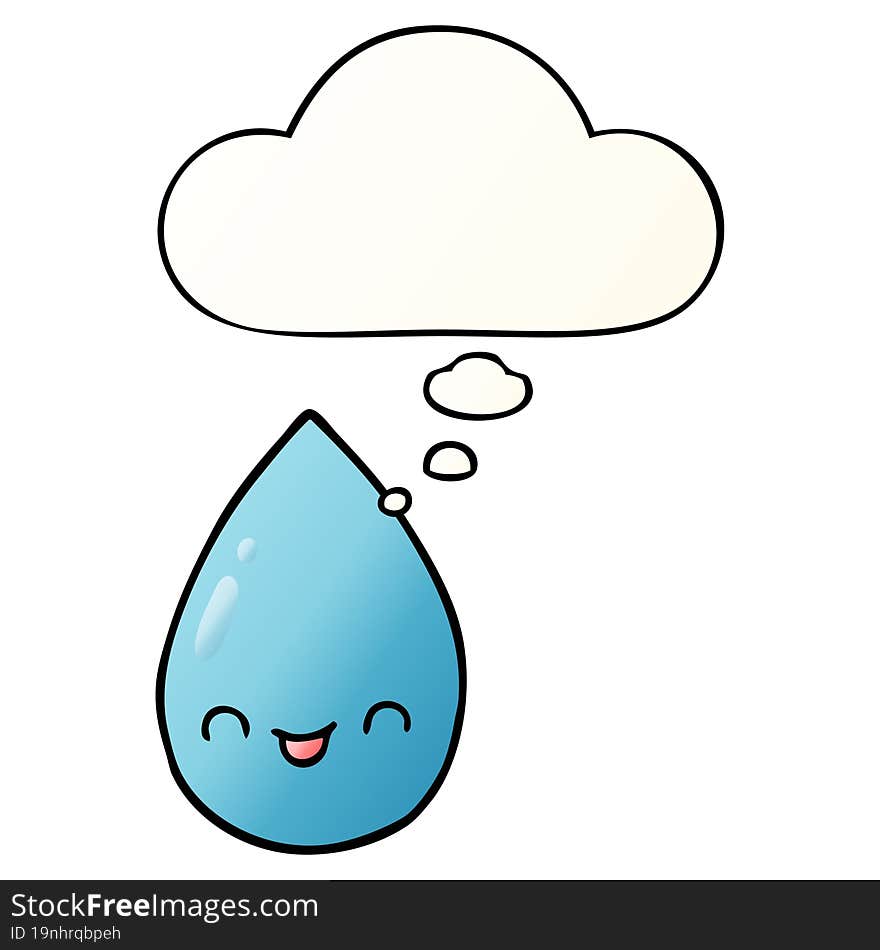 cartoon cute raindrop and thought bubble in smooth gradient style