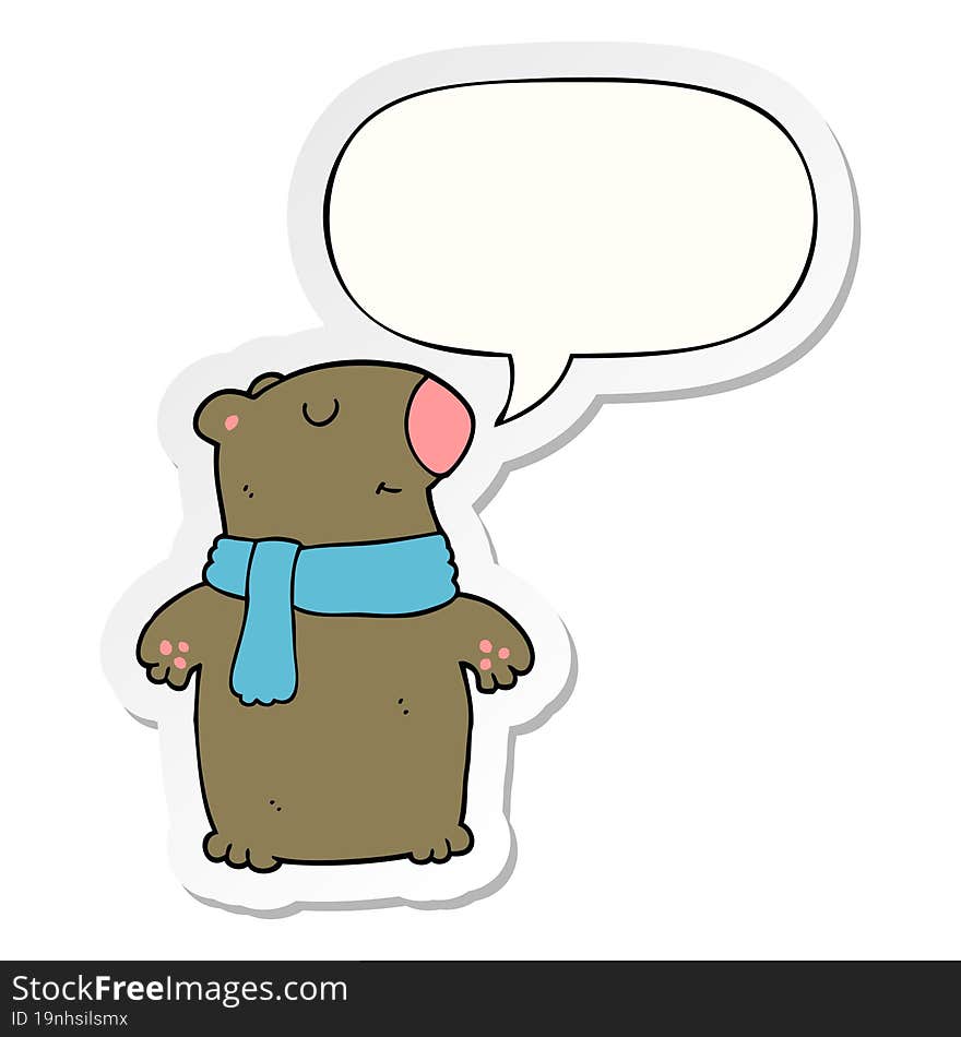 cartoon bear with speech bubble sticker. cartoon bear with speech bubble sticker