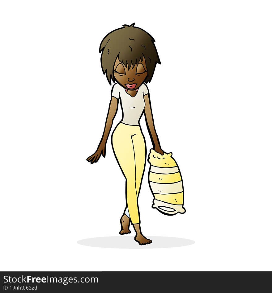 Cartoon Woman Going To Bed