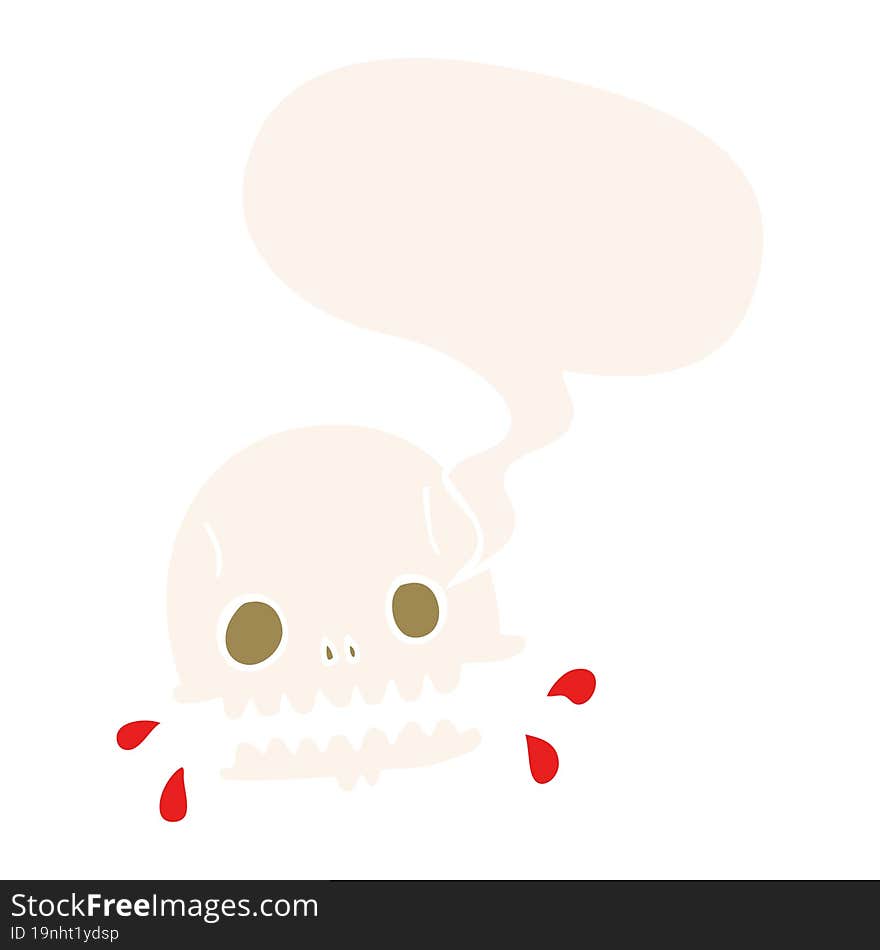 cartoon spooky skull and speech bubble in retro style