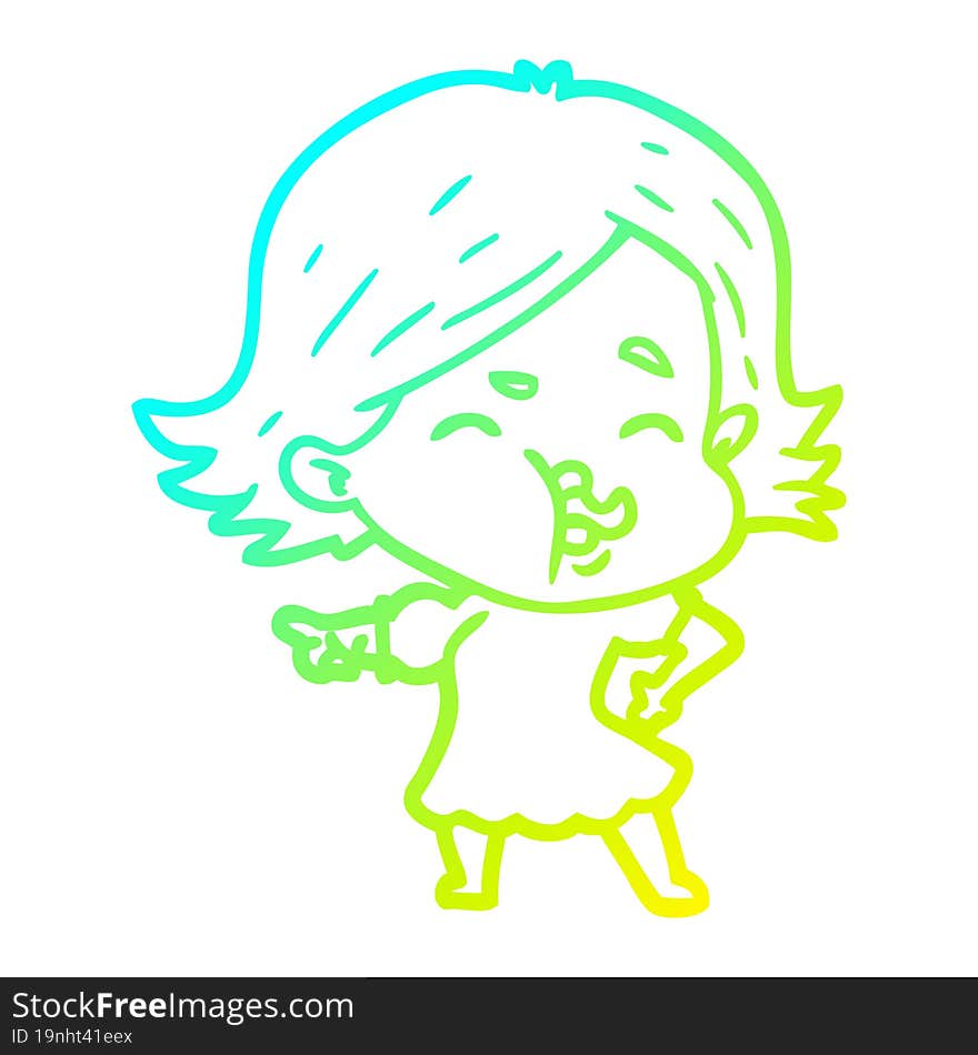 Cold Gradient Line Drawing Cartoon Girl Pulling Face