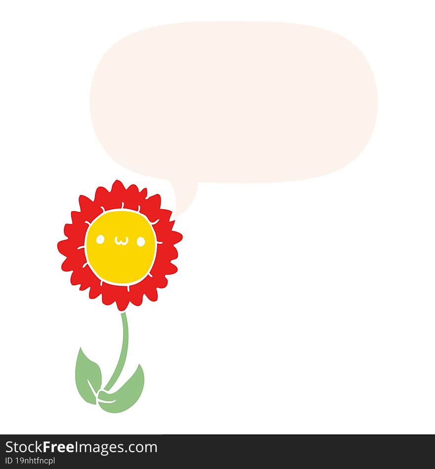 cartoon flower and speech bubble in retro style