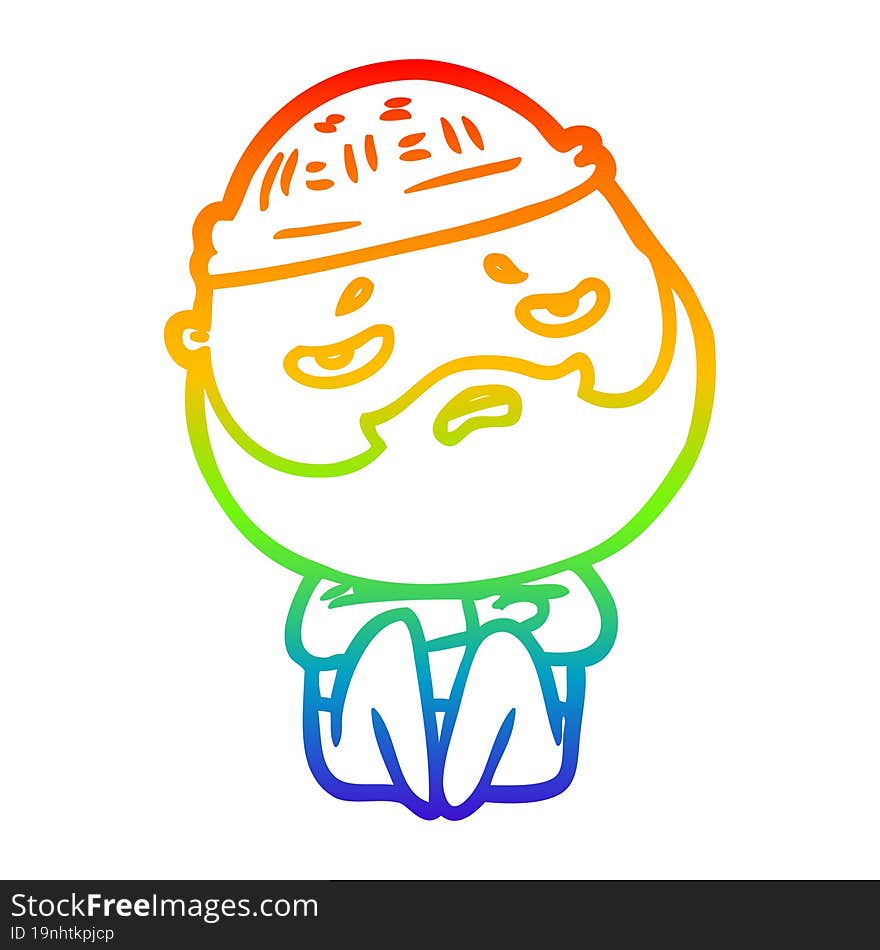 Rainbow Gradient Line Drawing Cartoon Worried Man With Beard