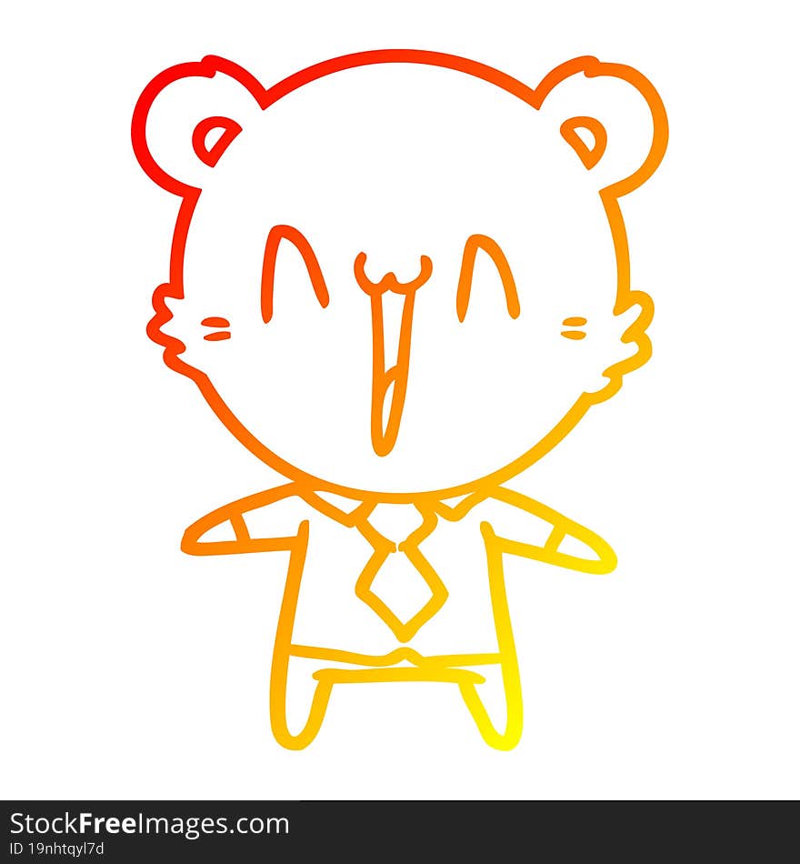 Warm Gradient Line Drawing Happy Bear Cartoon