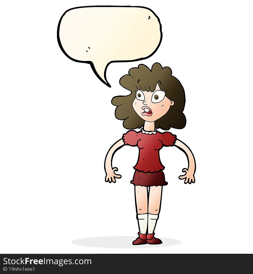 cartoon pretty girl with shocked expression with speech bubble