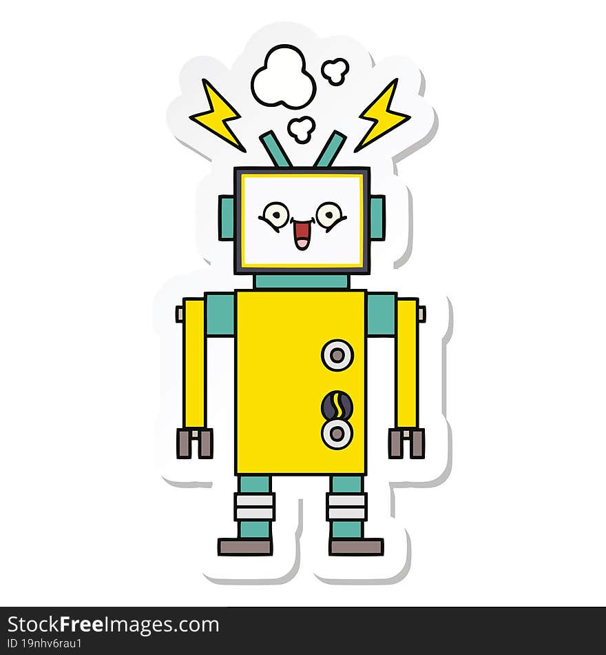 sticker of a cute cartoon happy robot