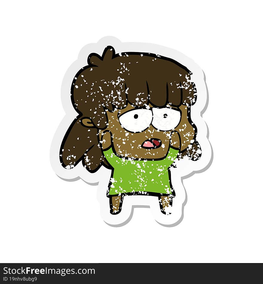 distressed sticker of a cartoon tired woman