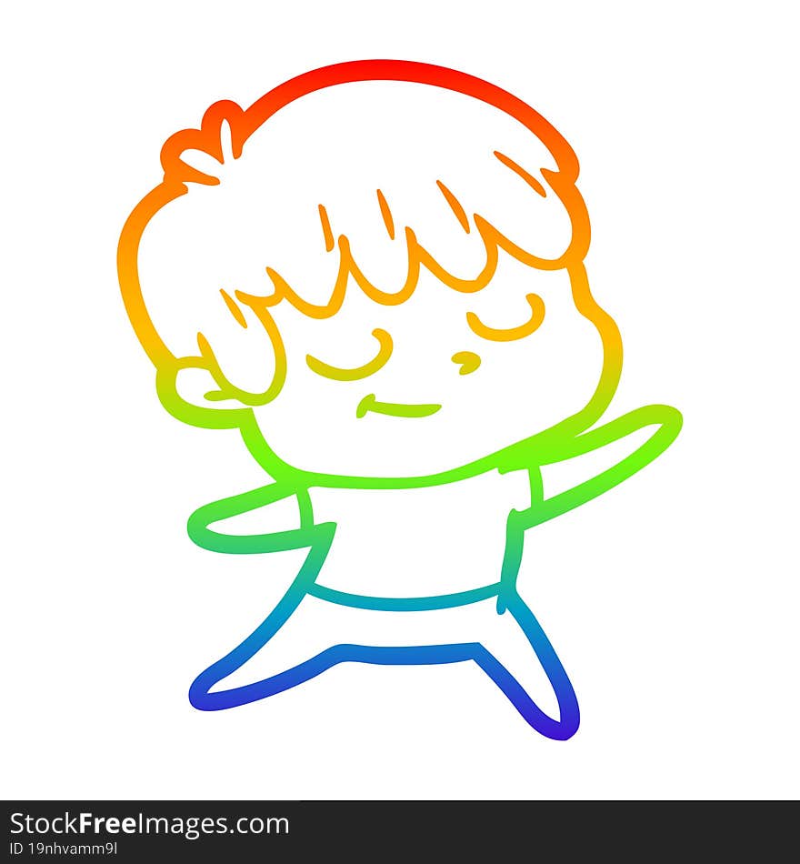 rainbow gradient line drawing of a cartoon happy boy