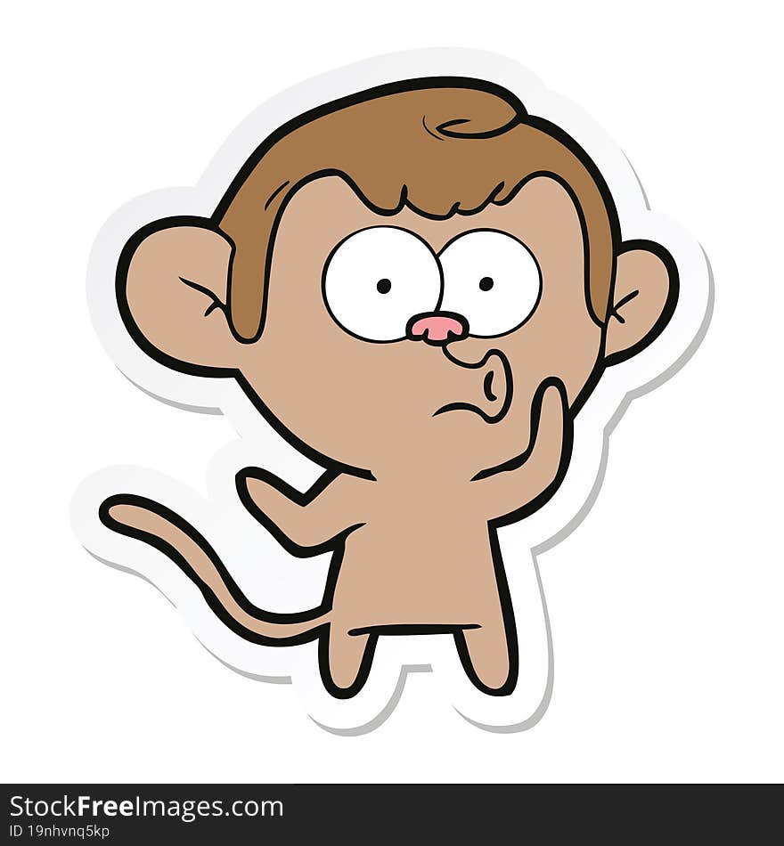 sticker of a cartoon hooting monkey