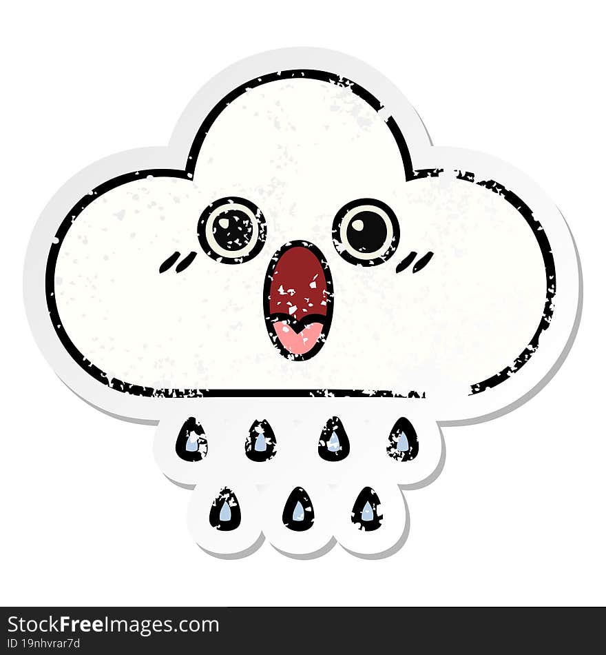 distressed sticker of a cute cartoon rain cloud