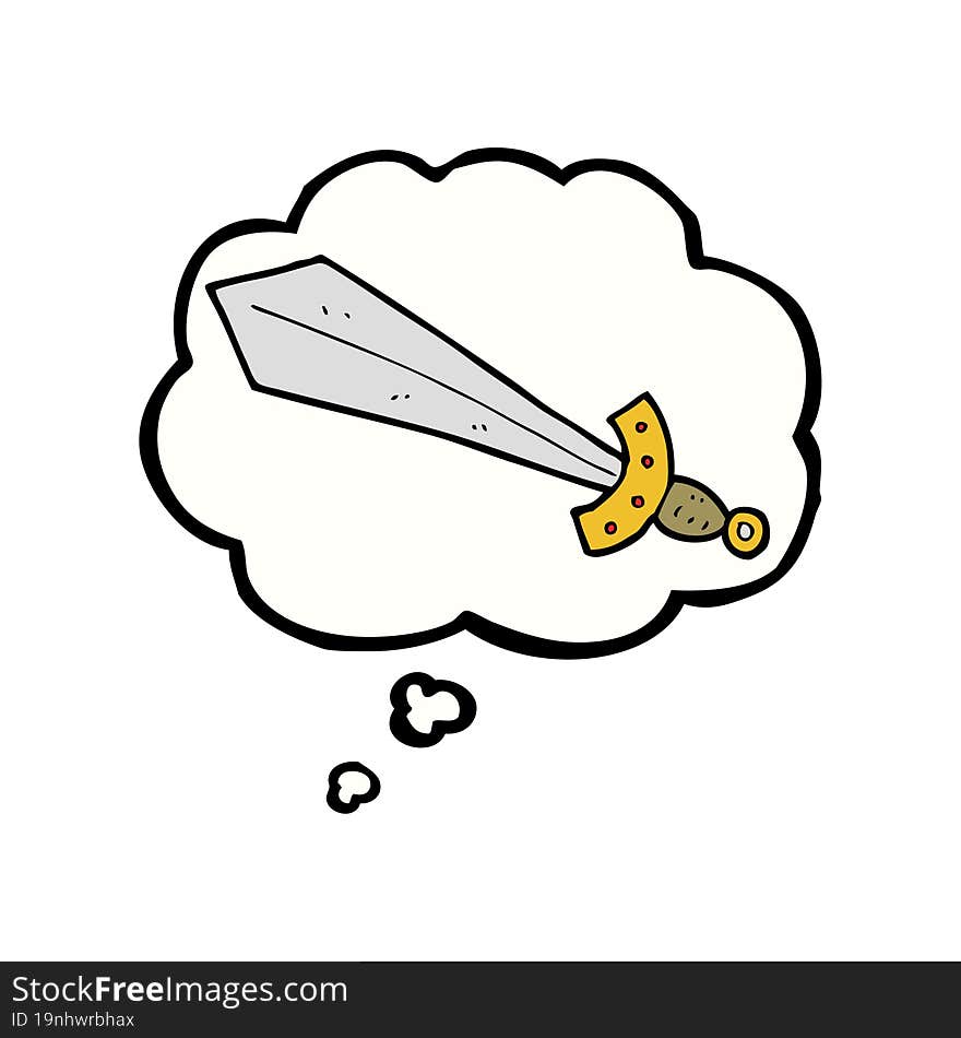 cartoon sword with thought bubble