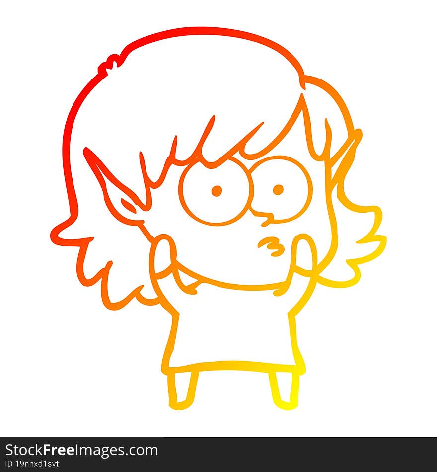 warm gradient line drawing cartoon elf girl staring