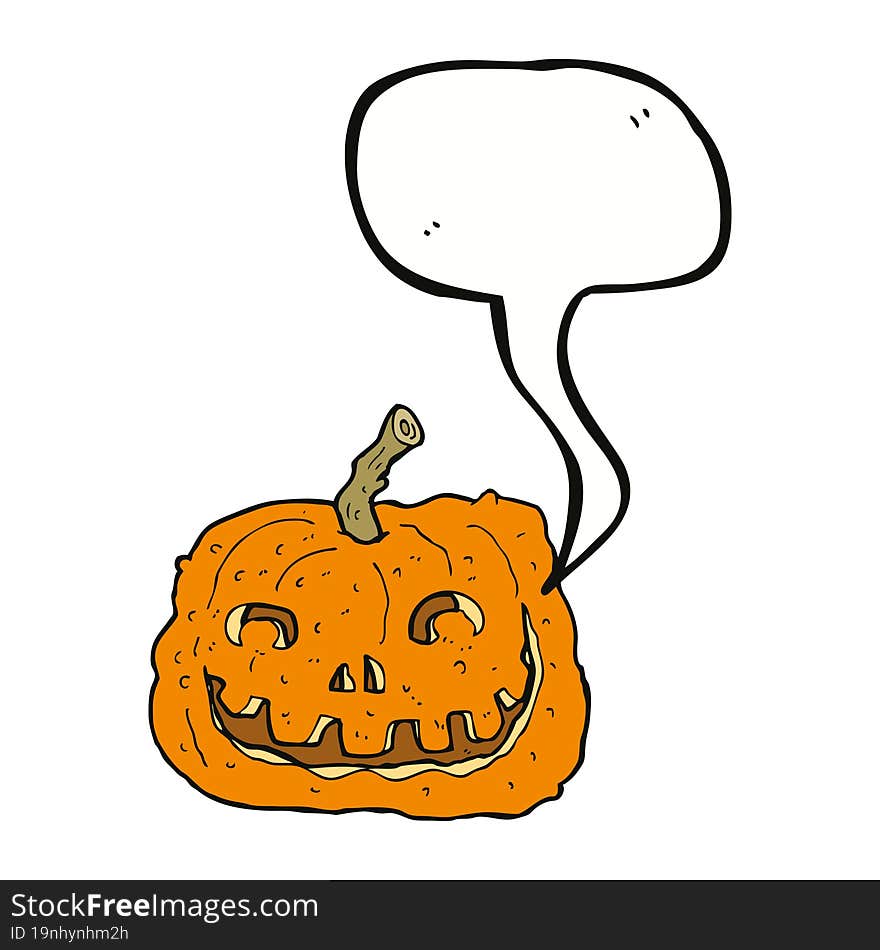 cartoon pumpkin with speech bubble