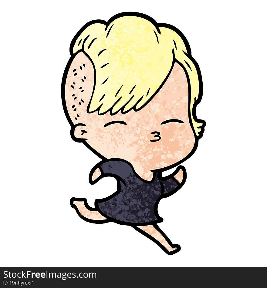 cartoon squinting girl running. cartoon squinting girl running