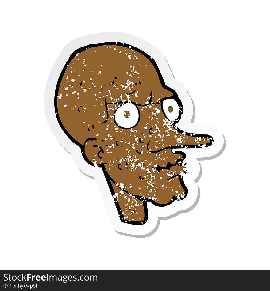 retro distressed sticker of a cartoon evil old man