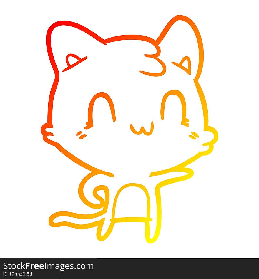 warm gradient line drawing of a cartoon happy cat pointing