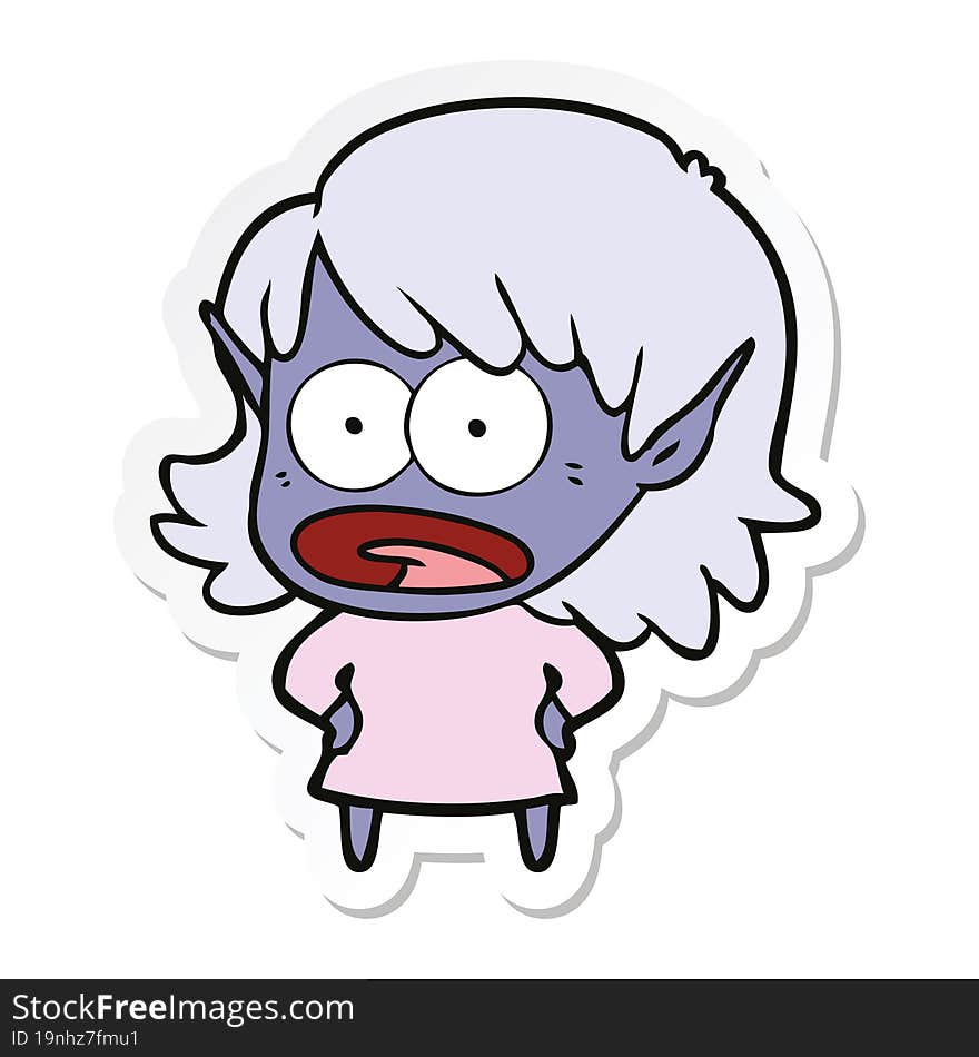 sticker of a cartoon shocked elf girl