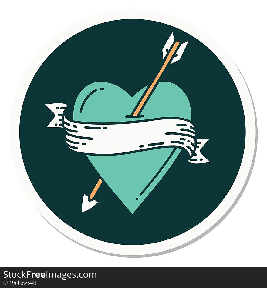 Tattoo Style Sticker Of An Arrow Heart And Banner