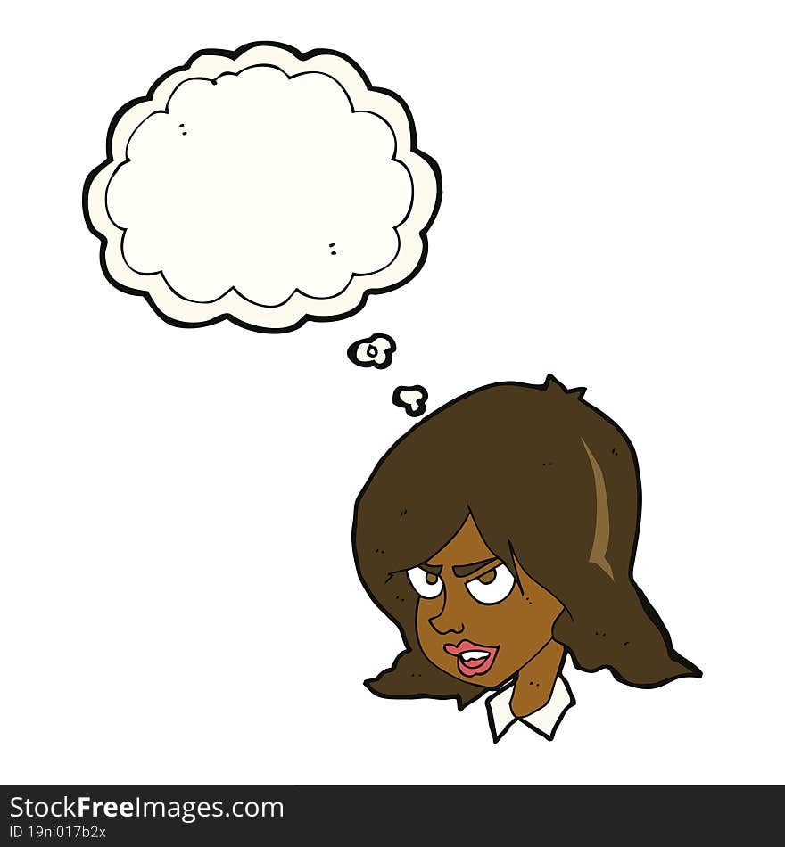 cartoon annoyed woman with thought bubble