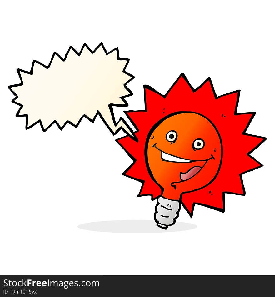 happy flashing red light bulb cartoon  with speech bubble