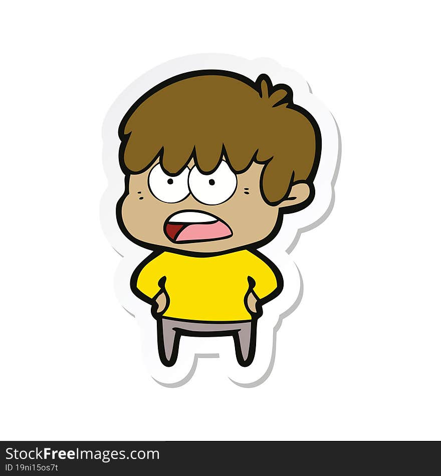 sticker of a worried cartoon boy