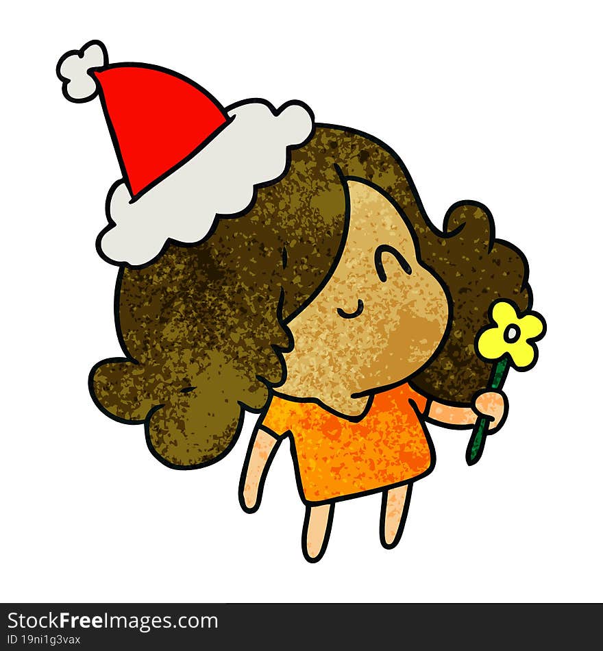 christmas textured cartoon of kawaii girl