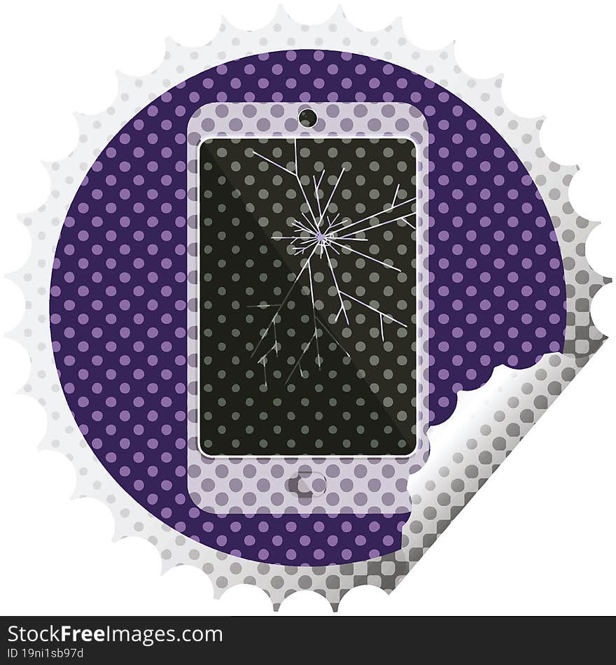 cracked screen cell phone round sticker stamp