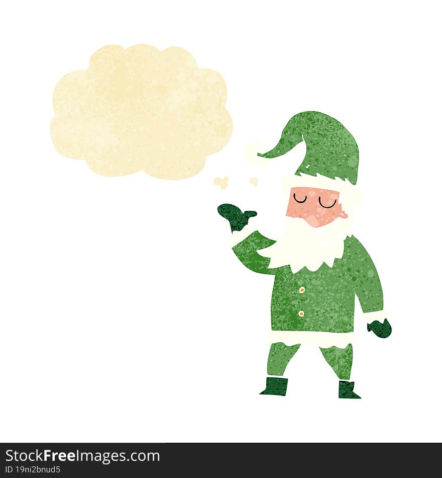 cartoon santa claus with thought bubble