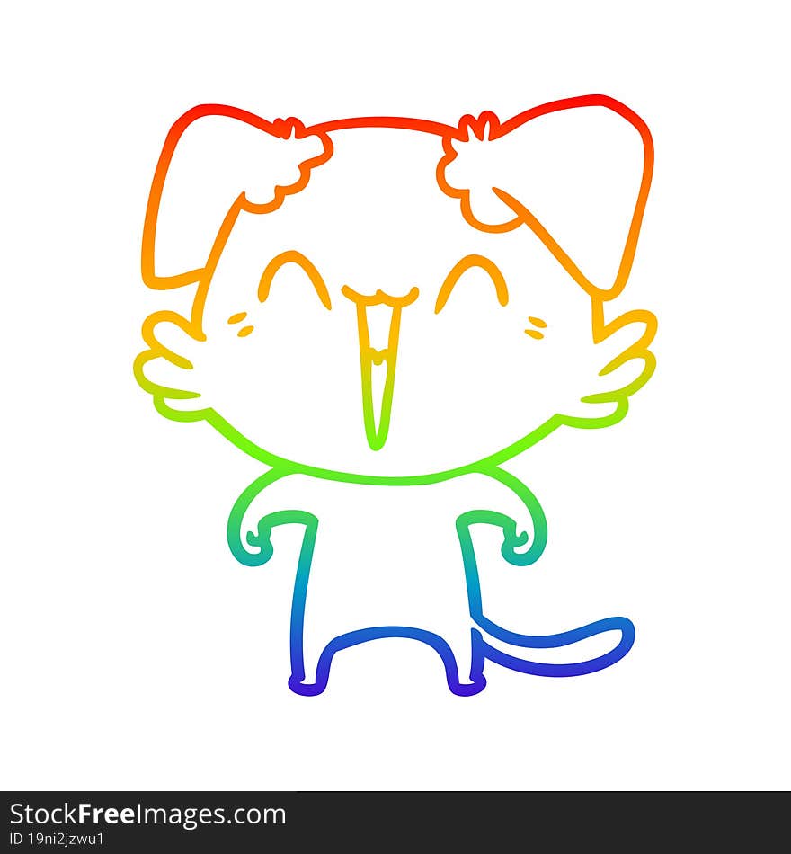 rainbow gradient line drawing of a happy little dog cartoon